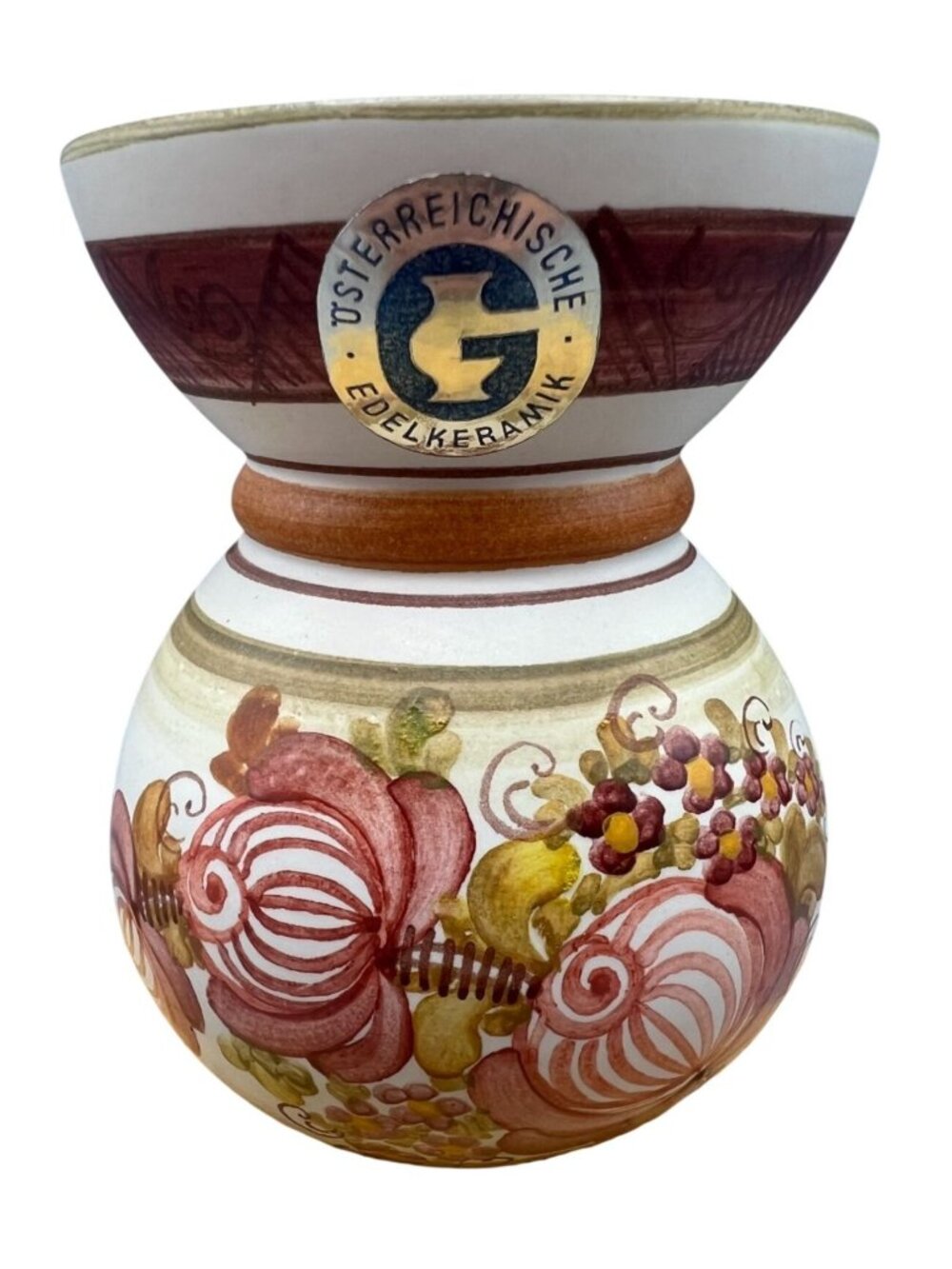 Austrian Hand-Painted Ceramic Vase Pinnk Floral Design 1970s Edelkeramik 4" Tall